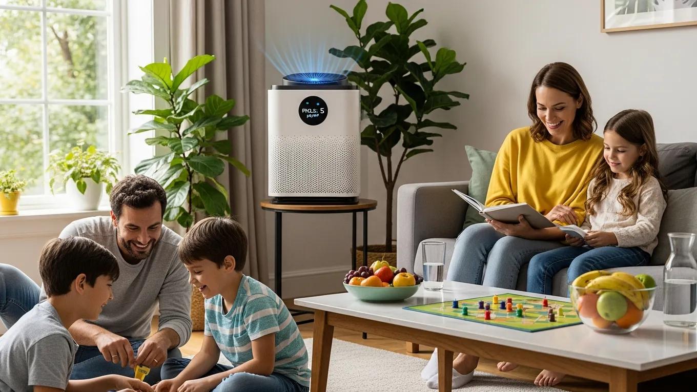 Stay Healthy with UV Air Purifiers for Whole House Solutions 1 Family enjoying a healthy lifestyle at home with air purification technology in the background